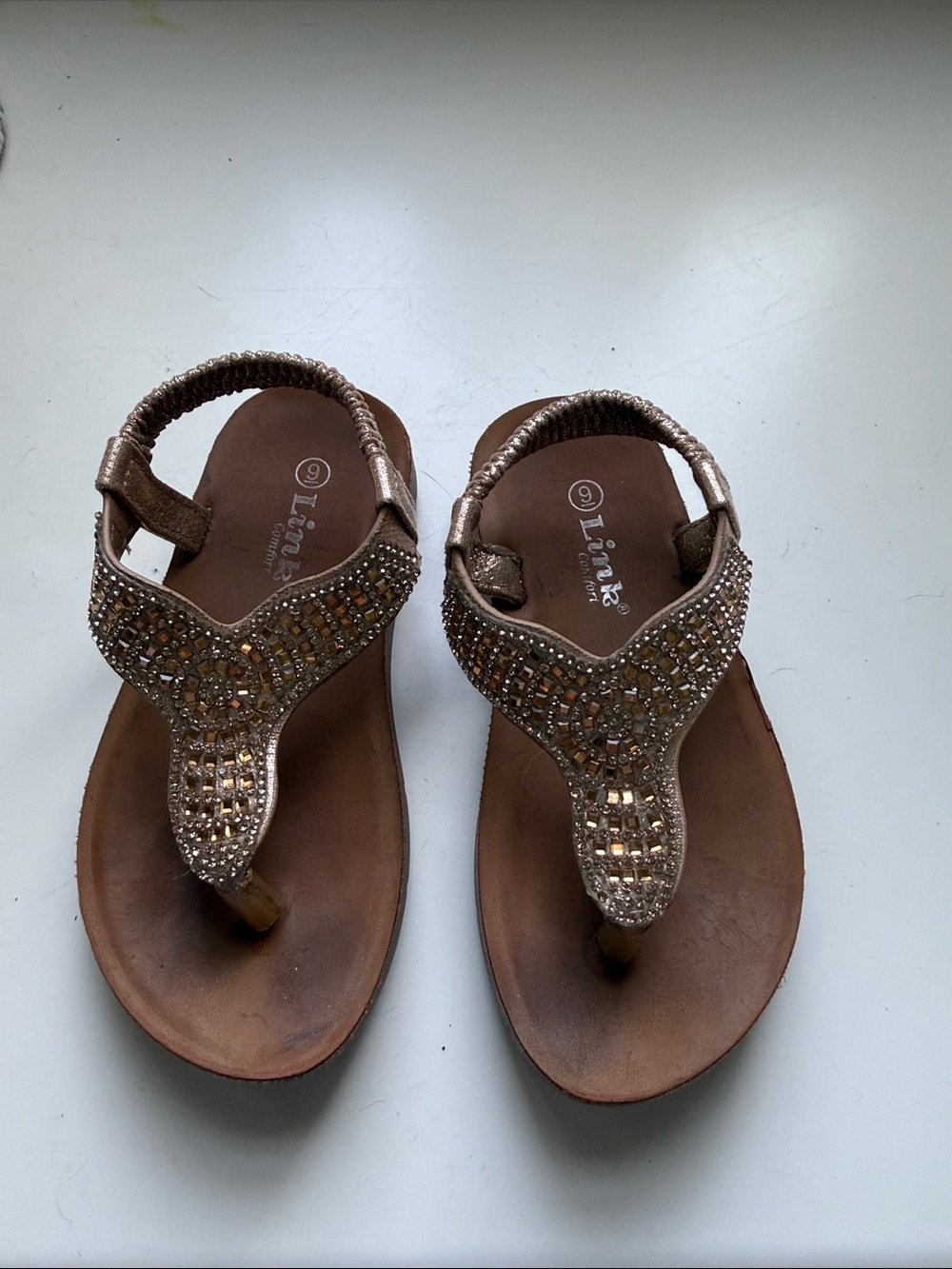 Lina Bronze Beaded T-Strap Sandals - Brown/Bronze